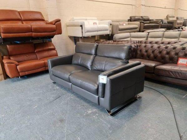 Image 8 of Sandro charcoal leather electric recliner 3 seater sofa