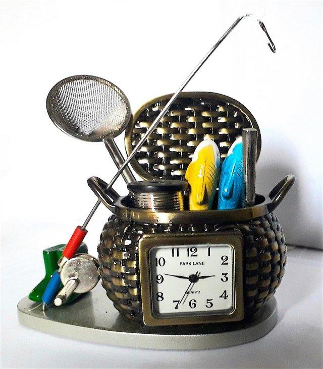 Preview of the first image of MINIATURE NOVELTY CLOCK - FISHING BASKET SET.