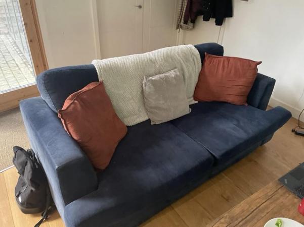 Image 2 of 2 x Navy Suede Sofas - Collection from North London