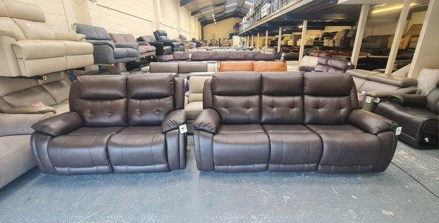 Preview of the first image of La-z-boy El Paso brown leather recliner 3+2 seater sofas.