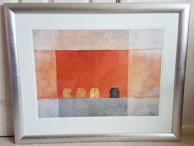 Preview of the first image of Picture: orange/grey with pale gold coloured frame.