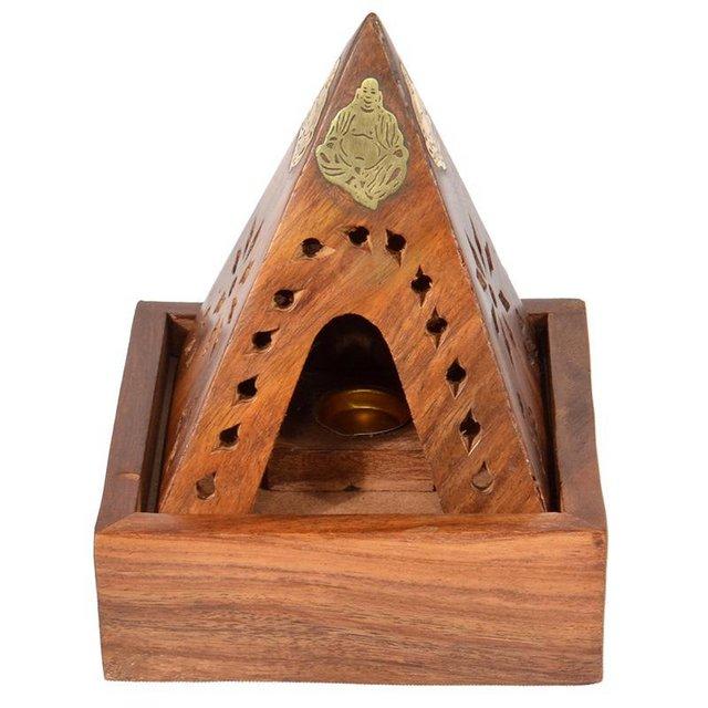 Preview of the first image of Sheesham Wood Pyramid Incense Cone Burner Box with Buddha &.