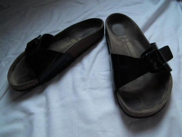 Image 4 of Birkenstock Birkis black patent Madrid sandals UK 5.5