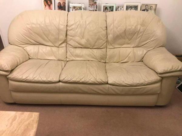 Image 2 of Cream leather settees very comfortable in very good conditio