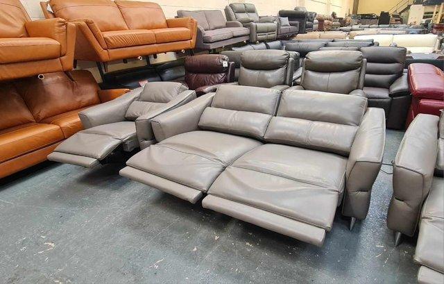 Image 16 of Dakota grey leather electric recliner sofa and 2 armchairs