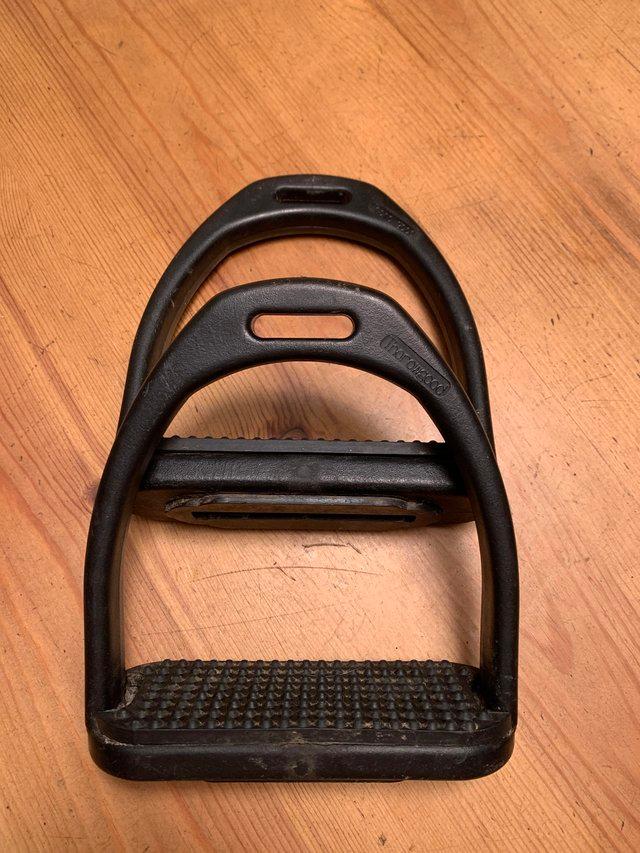 Preview of the first image of Thorowgood black composite stirrups. 5.5”.