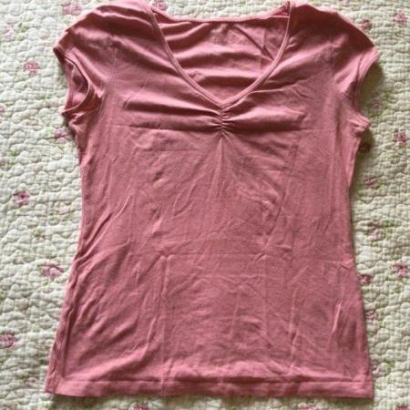 Image 1 of H&M Pink Soft Stretch Cotton Cap Sleeved T-Shirt