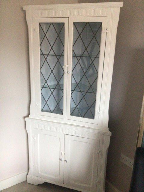 Preview of the first image of Ivory/Warm White Painted Oak Wood Corner Cupboard & Un Unit.