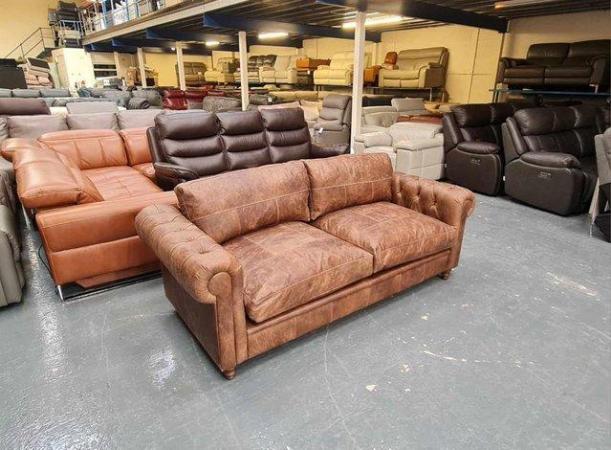 Image 3 of Vintage brown leather 3 seater chesterfield sofa