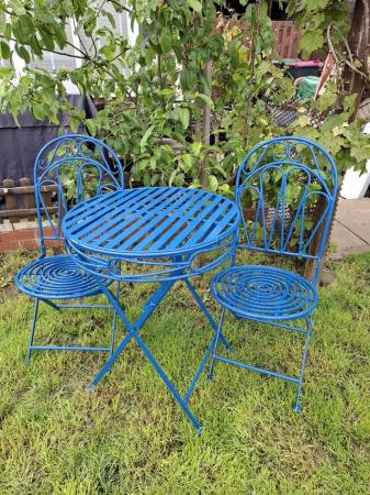 Image 1 of Wrought iron bistro set with 2x seat pads