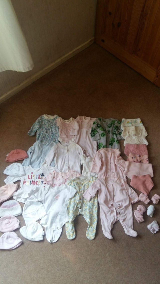Preview of the first image of Baby girl clothes bundle, newborn, 67 items, £20.