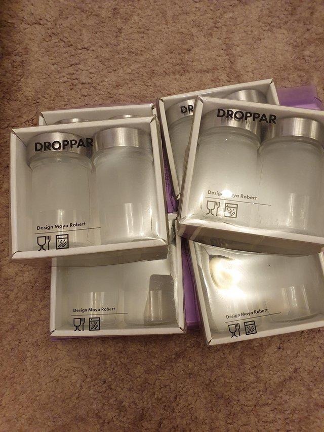 Preview of the first image of 12 IKEA Droppar frosted storage/herb/spice jars discontinued.