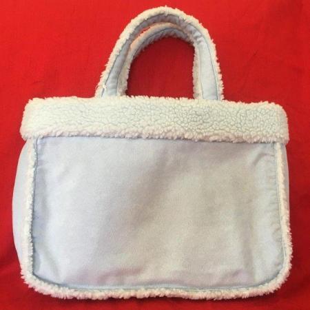 Image 1 of Unused M&S pale blue suede and lambs wool effect handbag.
