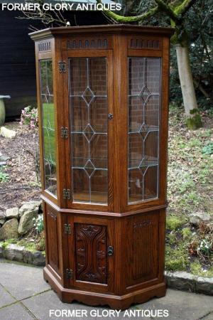 Image 80 of OLD CHARM LIGHT OAK CANTED DISPLAY CABINET CUPBOARD DRESSER