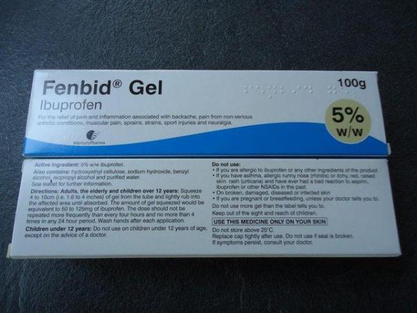 Image 1 of 5 tubes of 100g Fenbid Ibuprofen 5% Gel
