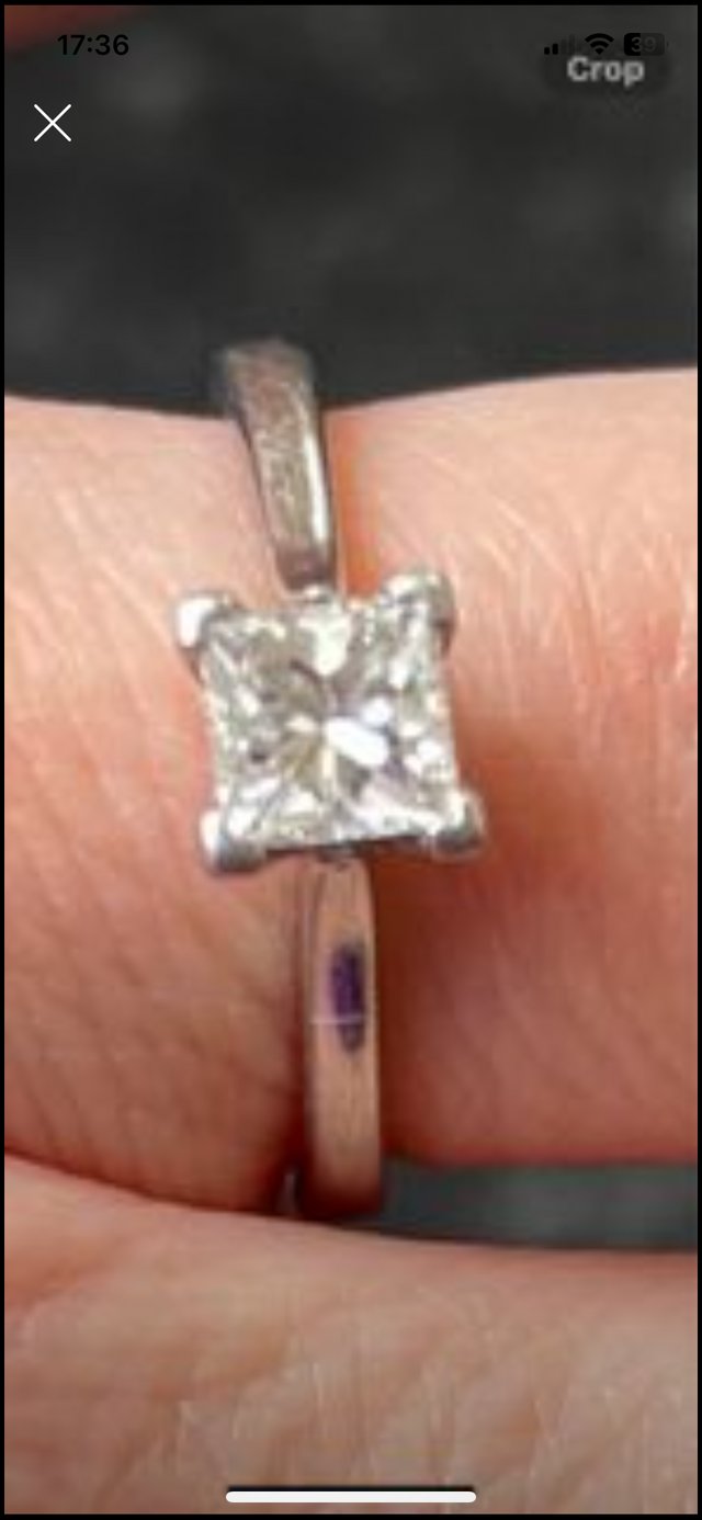 Preview of the first image of Princess cut diamond and platinum engagement ring.