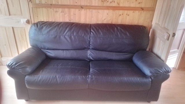 Image 1 of Faux leather 2 seater sofa and one three seater sofa i