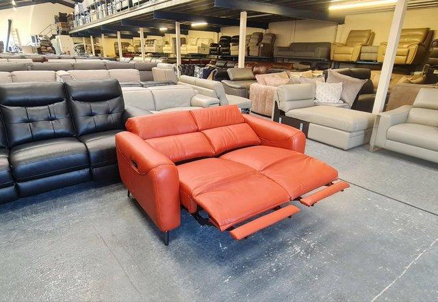 Image 7 of La-z-boy Washington orange leather recliner 2 seater sofa