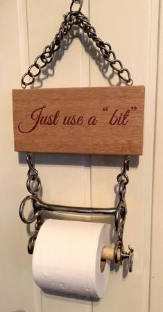 Image 2 of Toilet roll holder on wood plaque engraved with just take a