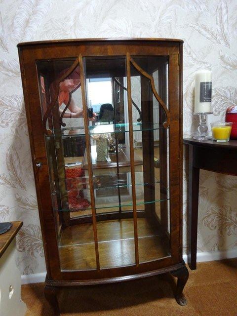 Preview of the first image of DISPLAY CABINET-OLD-WITH LOCKABLE DOOR-MIRROR BACK.