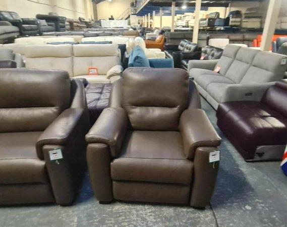 Image 18 of Italian Avola brown leather recliner sofa and 2 armchairs