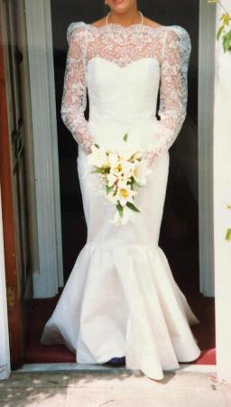 Image 1 of Wedding Dress,Satin and Lace, low V Back, Fishtail