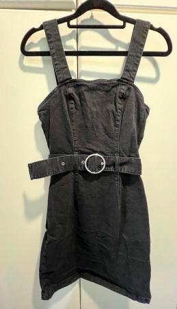 Image 1 of Black denim pinafore dress size 8