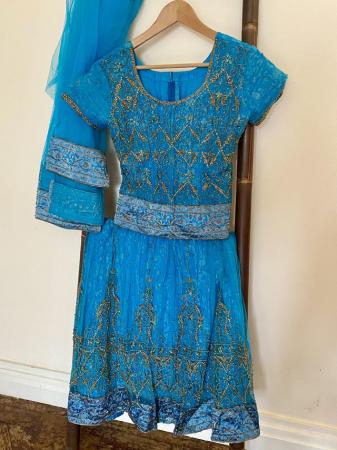 Image 1 of Elegant teal blue and sequins embroidered lengha