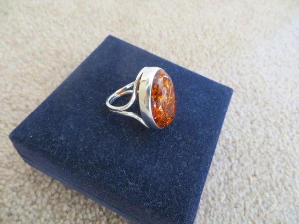 Image 5 of Cognac Amber Adjustable Ring in silver setting
