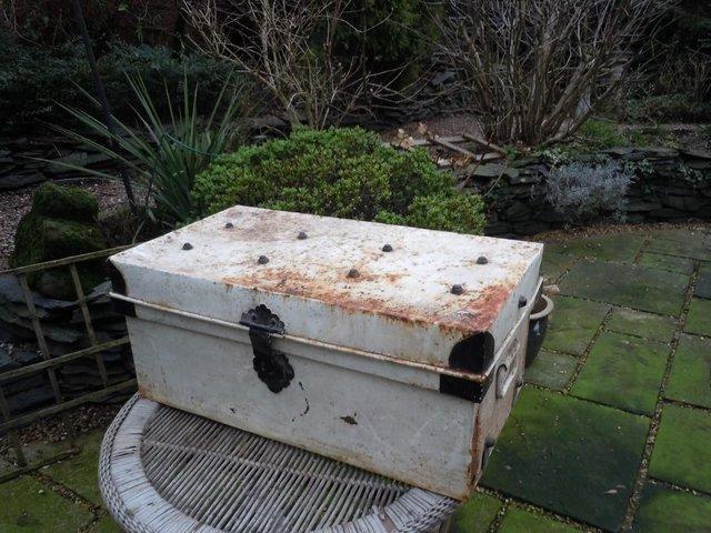 Preview of the first image of Large Vintage Metal Chest Trunk Box 30cm x 70cm x 37cm 10kg.