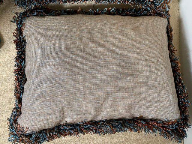 Preview of the first image of Brown weave Feather filled Cushions.