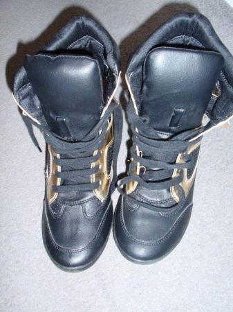 Image 2 of Black and Gold Wedge Trainers from Forever 21