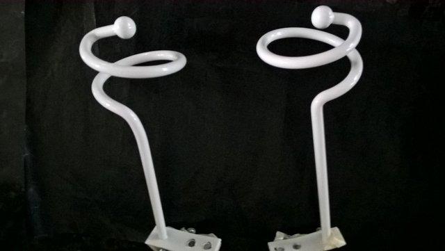 Preview of the first image of Curtain tie backs pair white painted metal, spiral design.