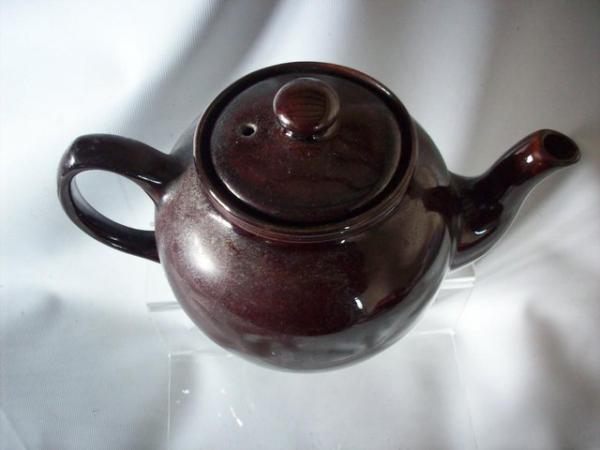 Image 2 of Antique Old ceramic Brown teapot says TEAPOT & CO on the bot