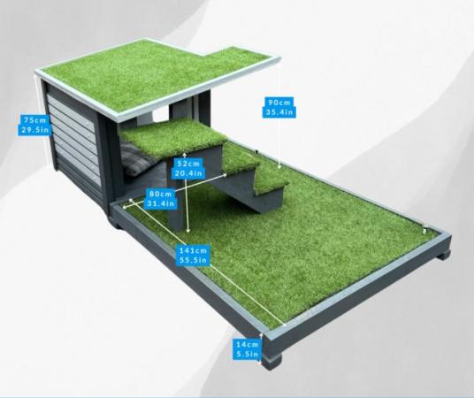 Image 5 of Modern Dog House with Artificial Grass Platform and Roof