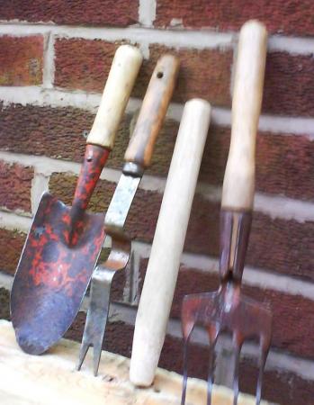 Image 2 of vintage  granddads hand garden tools.Rake fork-rare find.Tro