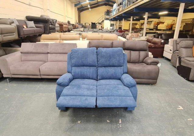 Image 2 of New Pancho blue fabic manual recliner 2 seater sofa