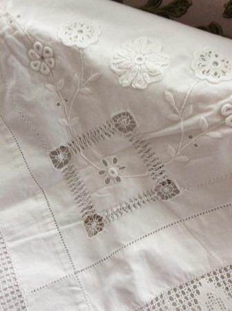 Image 3 of Exquisite linen hand made lace table cloth.