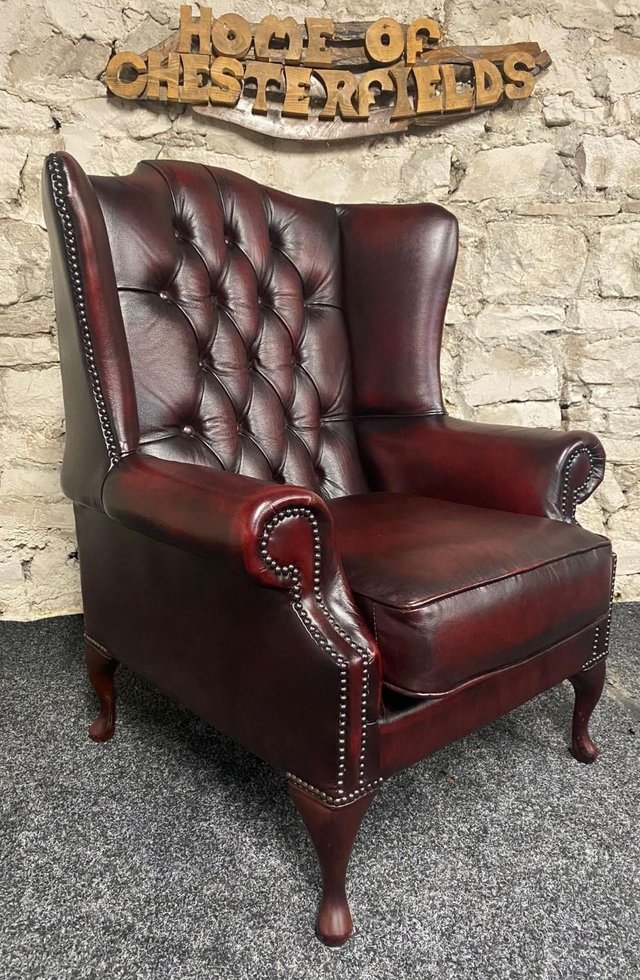 Preview of the first image of Queen Anne Wingbacked Armchair Oxblood LeatherQueen Anne Arm.