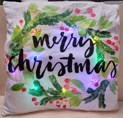 Image 2 of Merry Christmas LED Light Decoration White Cushion Cover & C