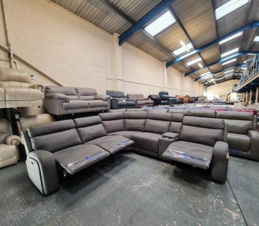 Image 8 of Paisley grey fabric electric recliner large corner sofa