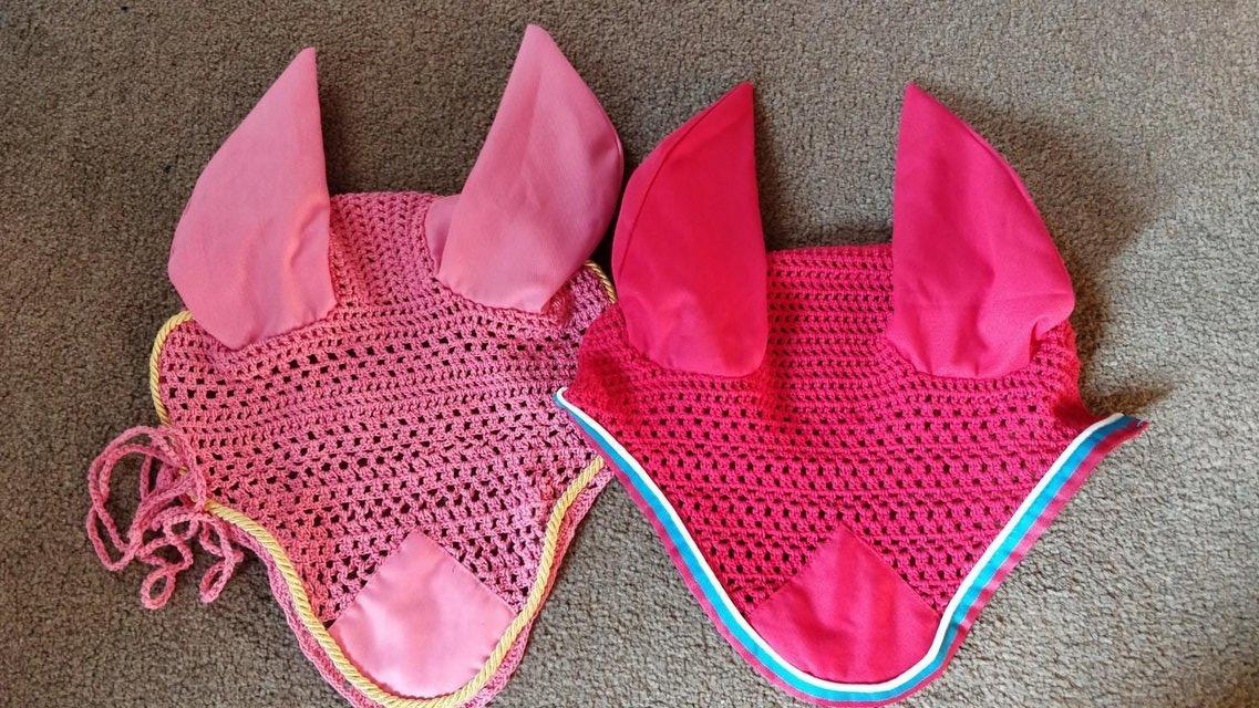 Preview of the first image of TWO NEW PINK FLY VEILS HOODS BONNETS FULL AND COB/FULL.