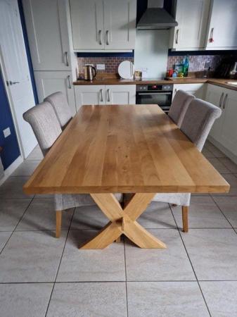 Image 1 of Oak Furniture Land Solid Table & 4 Upholstered Chairs