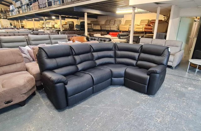 Image 7 of La-z-boy Staten black leather electric recliner corner sofa