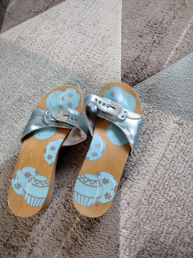 Preview of the first image of Scholl Vintage Pattern Wooden Sandal.