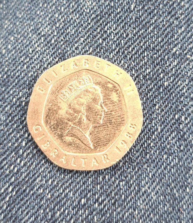 Preview of the first image of Twenty two pence coin. Our lady of Europe on reverse, queen.