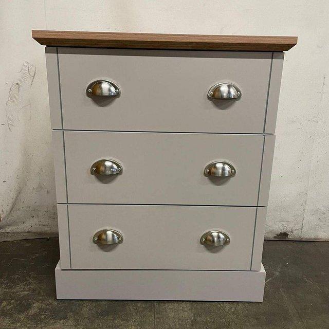 Preview of the first image of KENDAL 3 DRAWER CHEST - GREY - £150.00.