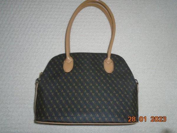 Image 2 of Envy dark brown zipped handbag with tan handles and trim