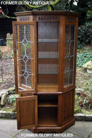 Image 46 of OLD CHARM LIGHT OAK CANTED CHINA DISPLAY CABINET STAND UNIT