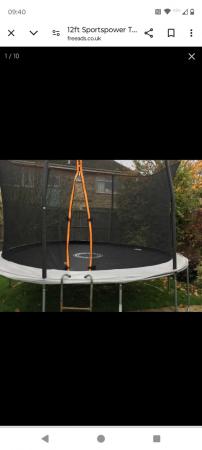 Image 1 of 12ft Sportspower trampoline with enclosure and rain cover